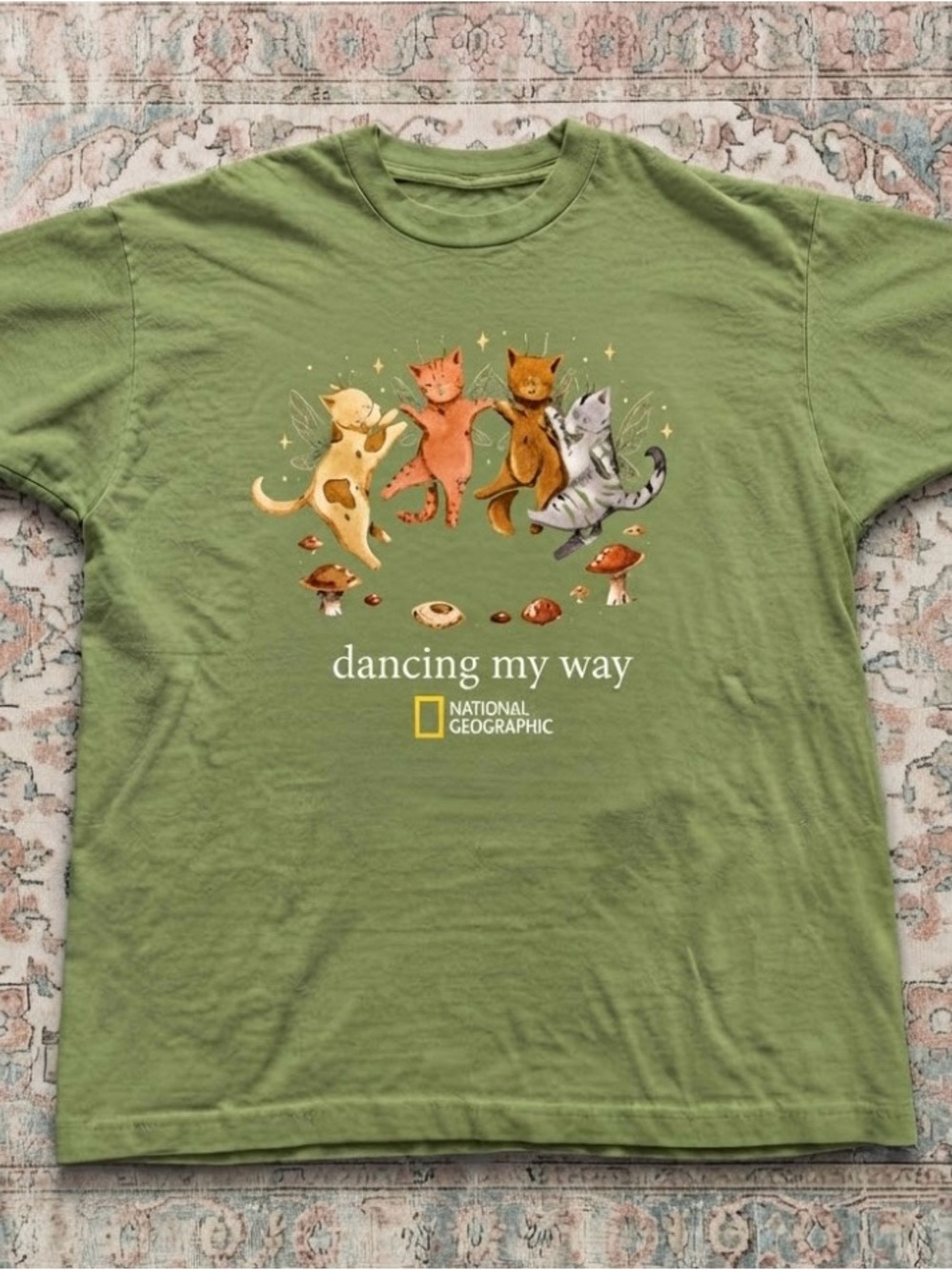Dancing Fairy Cats Mushroom Ring Cottagecore T-Shirt